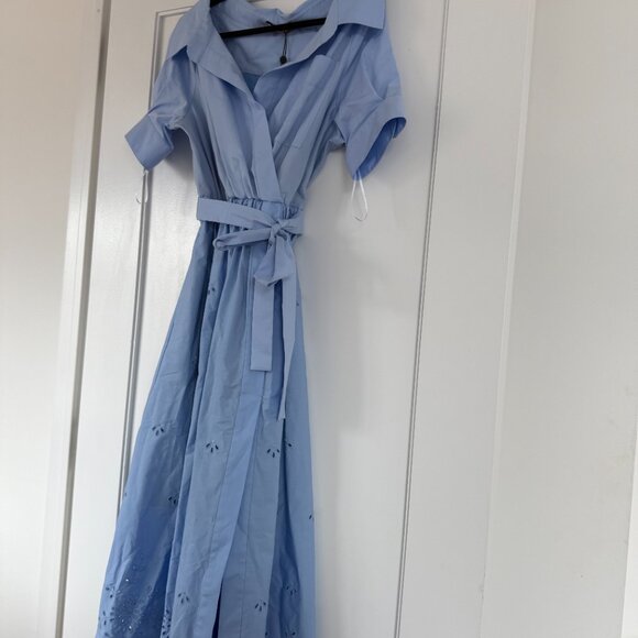 NWT Altuzarra Lydia Eyelet Midi Dress Wrap Open Neck Slit Skirt Cuffed Sleeves - Picture 5 of 12